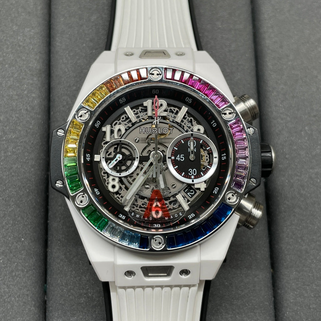 HUBLOT Big Bang White Ceramic T-Square Rainbow Drill Ring