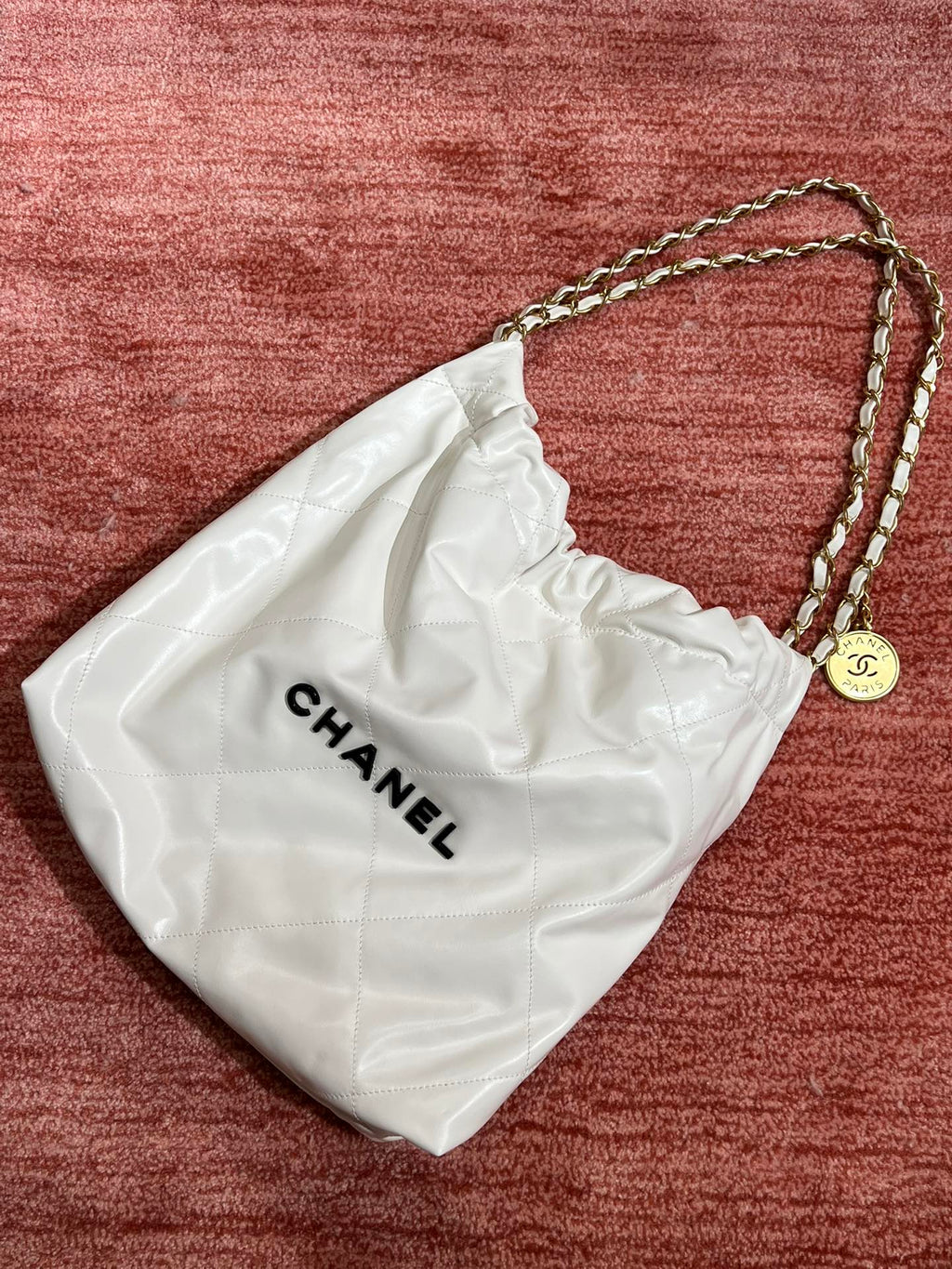22Bag white with black buckle, top-quality original calf leather