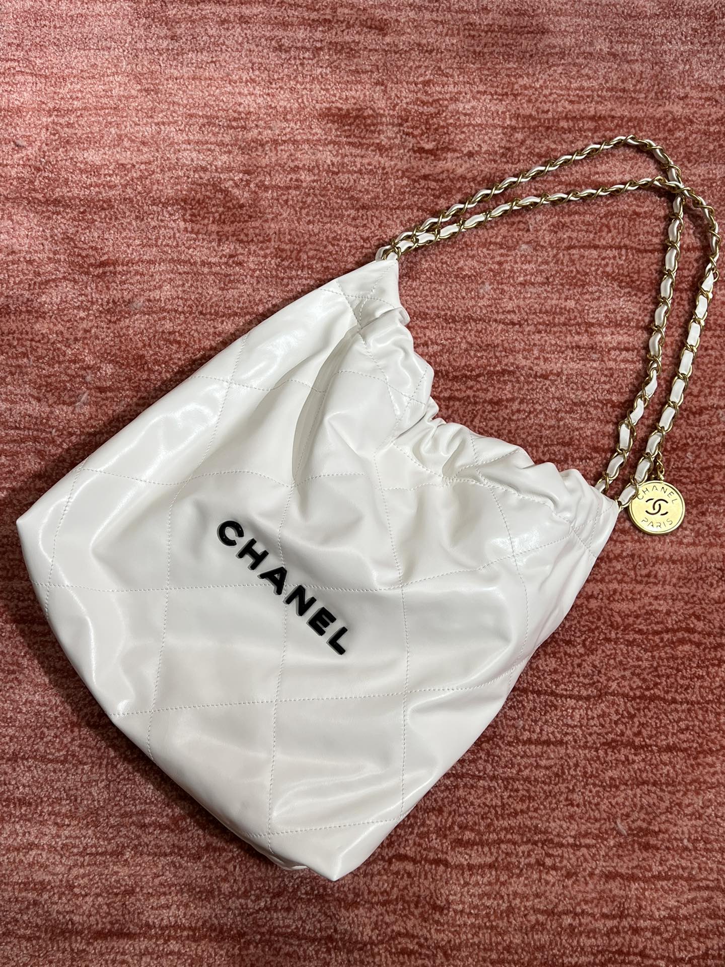 22Bag white with black buckle, top-quality original calf leather
