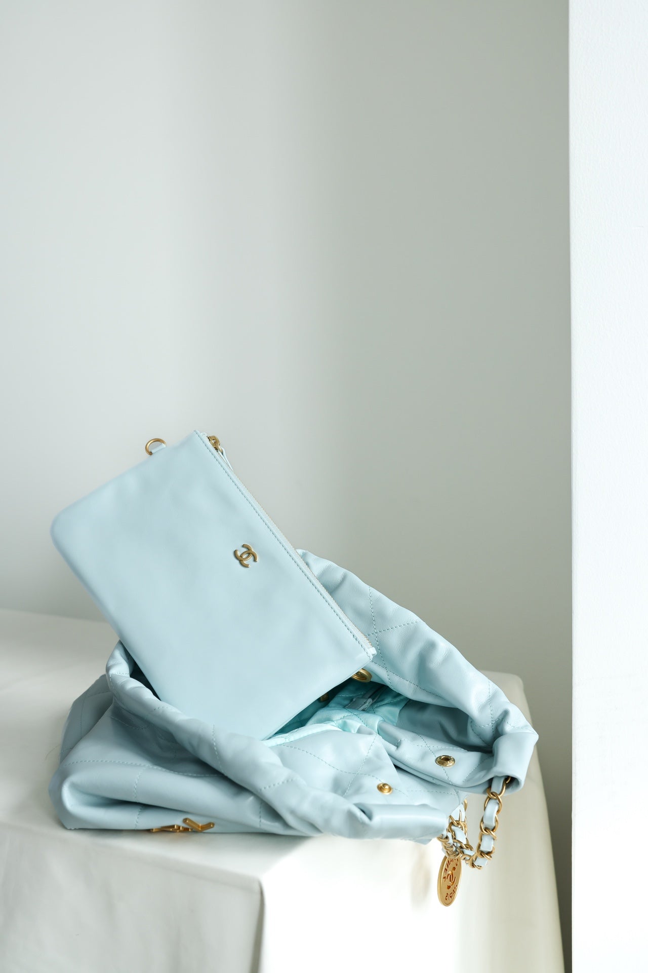 Classic 22 Handbag Haze Cream Blue ZP Leather Shipment