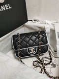 Black and white dual tone diamond grid chain bag
