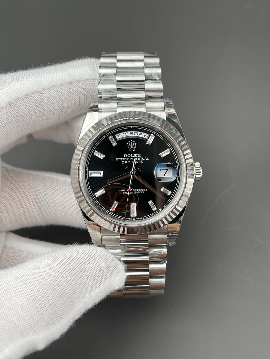 Rolex Weekly Diary Platinum Black Rock Candy