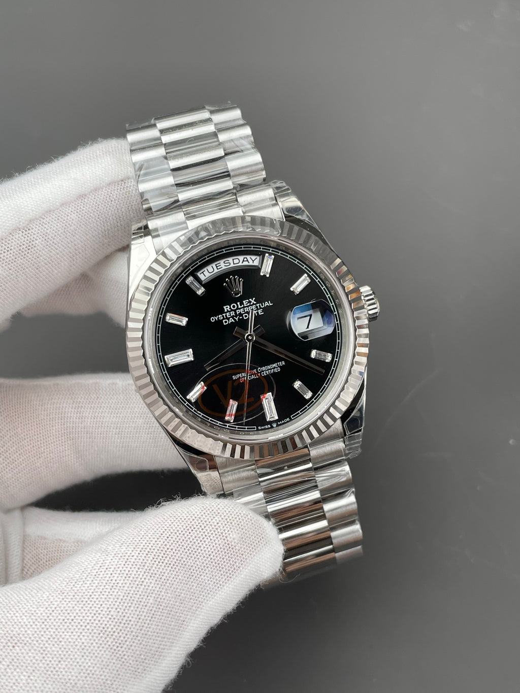 Rolex Weekly Diary Platinum Black Rock Candy